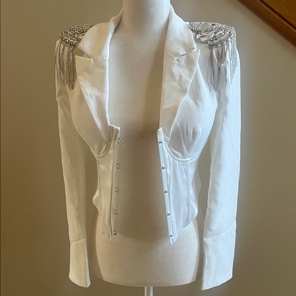 Blithe White Embellished Shoulder Blazer Size Small New With Tag - Picture 1 of 12